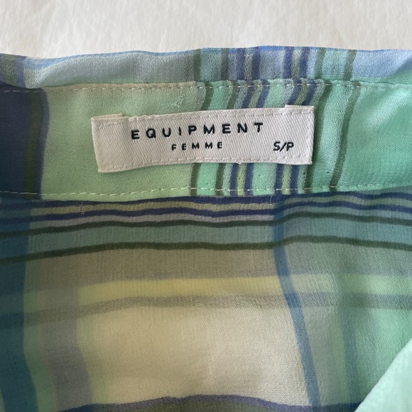 EQUIPMENT NWT WOMENS SP BUTTON-DOWN LONG SLEEVE SHEER TOP BLUE GREEN PLAID SILK - Picture 8 of 12